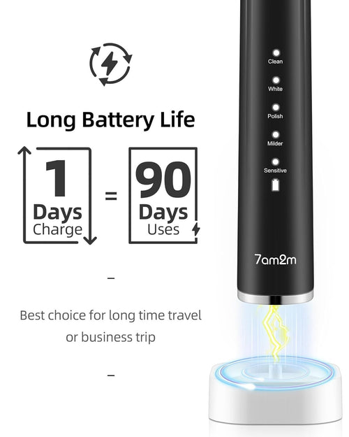 7AM2M Electric Toothbrush Set | 2-Pack for Kids & Adults, 12 Heads, 5 Modes